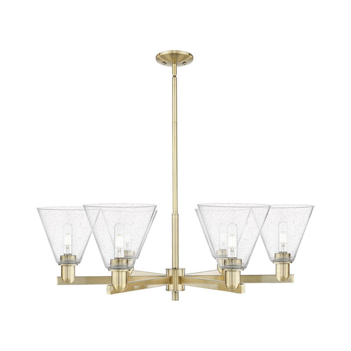 Innovations Berkshire Glass 38in 6-Light Chandelier | Industrial Antique Brass Steel and Seedy Glass | Dining Room & Living Room | Model 716-6CR-AB-GBC-84