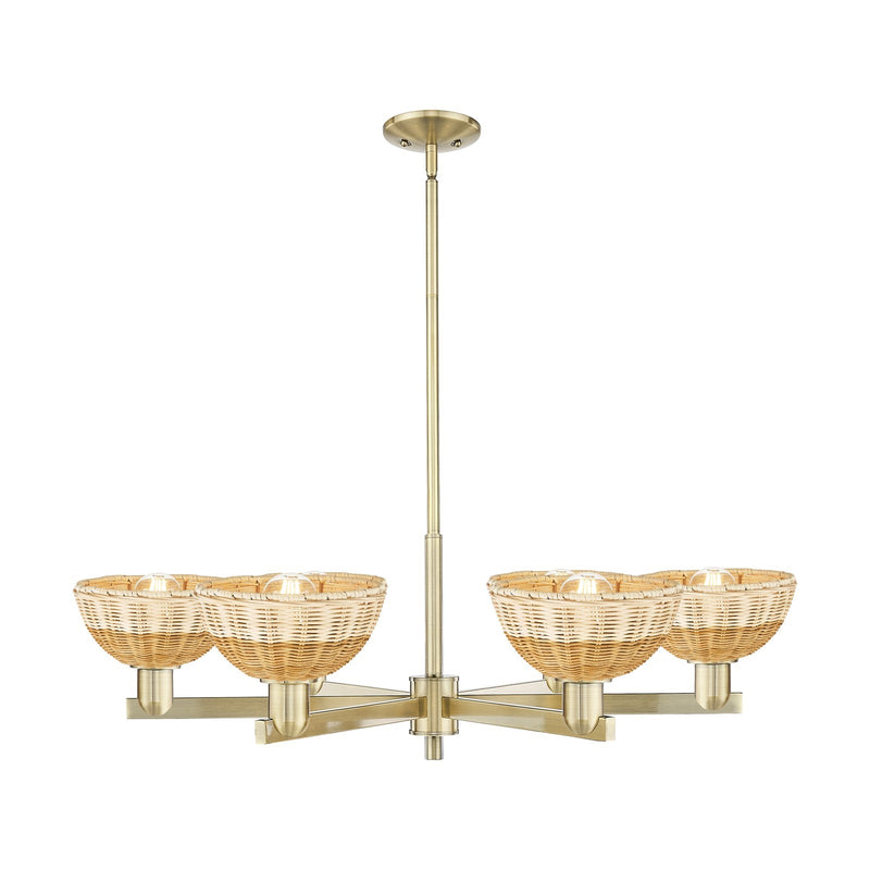 Innovations Natural Ballston Dome 37in 6-Light Chandelier | Farmhouse Antique Brass and Natural Fiber Basketweave | Dining | Model 716-6CR-AB-NBD2-75-NAT