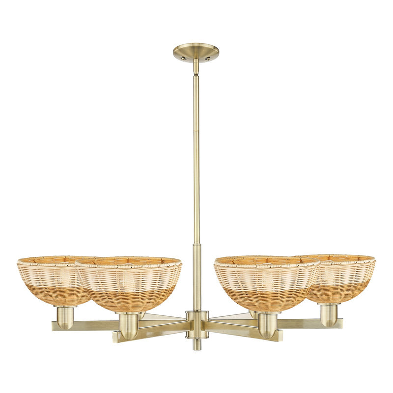 Innovations Bristol Natural II 39in 6-Light Chandelier | Industrial Antique Brass and Natural Fiber Dome Shade | Kitchen | Model 716-6CR-AB-NBD2-9-NAT