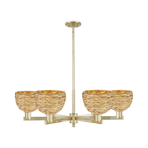 Innovations Woven Rattan 38in 6-Light Chandelier | Industrial Antique Brass and Natural Fiber | Kitchen Island & Dining Room | Model 716-6CR-AB-RBD-8-NAT