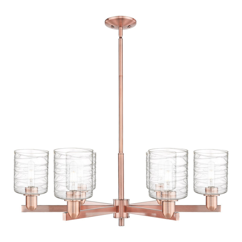 Innovations Cobbleskill 35in 6-Light Chandelier | Industrial Antique Copper Steel and Deco Swirl Glass | Dining Room & Living | Model 716-6CR-AC-G1113
