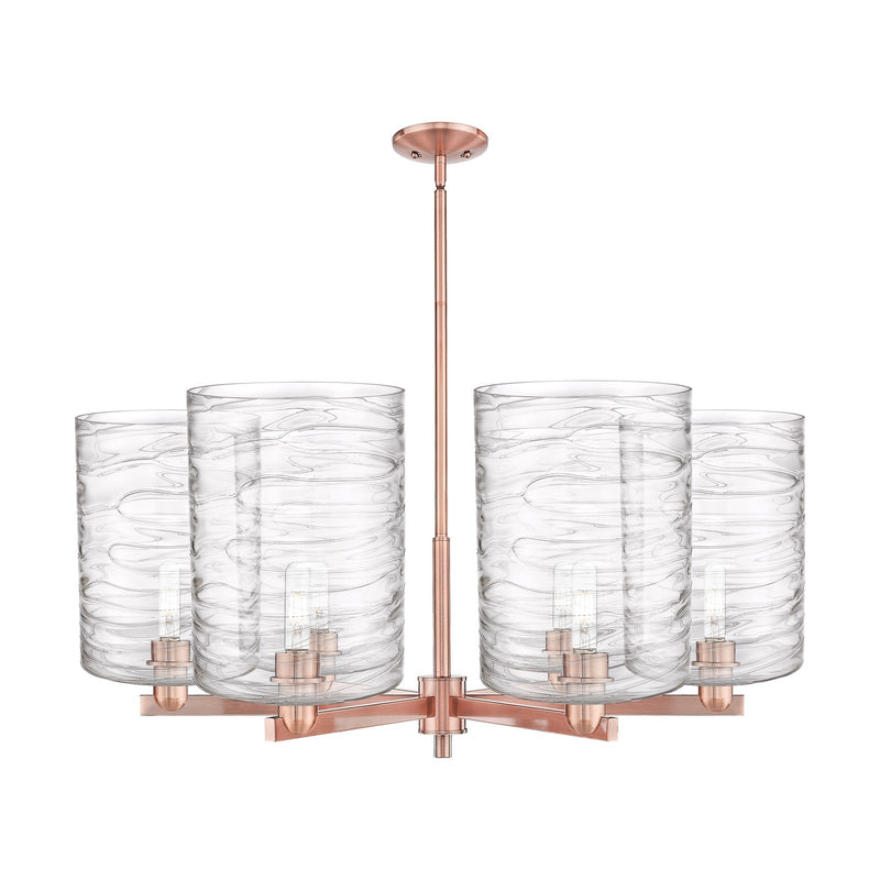 Innovations Cobbleskill 39in 6-Light Chandelier | Industrial Antique Copper Steel and Deco Swirl Glass | Dining Room & Living | Model 716-6CR-AC-G1113-L