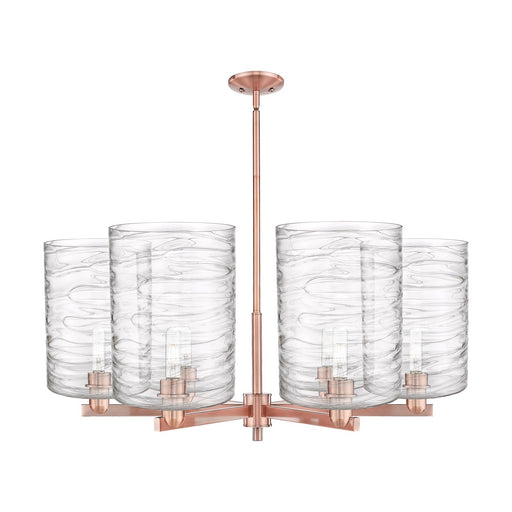 Innovations Cobbleskill 39in 6-Light Chandelier | Industrial Antique Copper Steel and Deco Swirl Glass | Dining Room & Living | Model 716-6CR-AC-G1113-L
