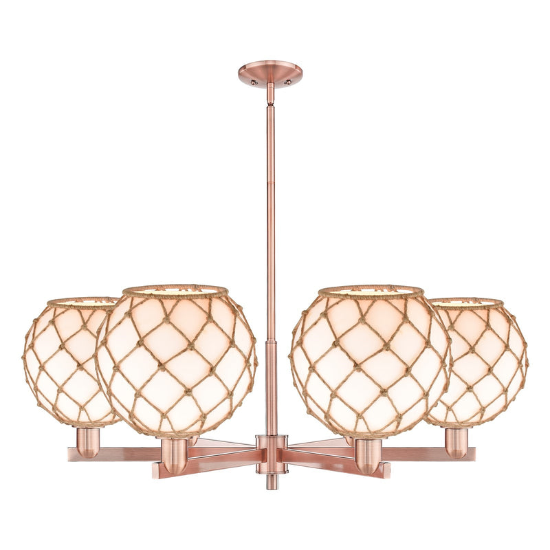 Innovations Farmhouse Rope 40in 6-Light Chandelier | Industrial Antique Copper Steel and Matte White Glass with Rope | Dining | Model 716-6CR-AC-G121-10RB