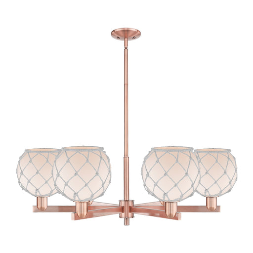 Innovations Farmhouse Rope 38in 6-Light Chandelier | Industrial Antique Copper Steel and White Frosted Glass with Rope | Model 716-6CR-AC-G121-8RW