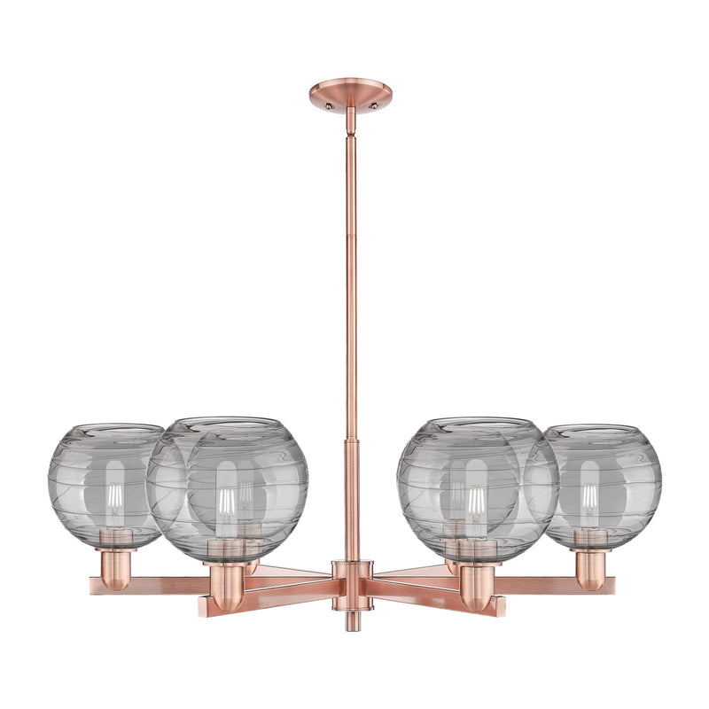 Innovations Athens Deco Swirl 38in 6-Light Chandelier | Industrial Antique Copper Steel and Light Smoke Glass | Dining Room & | Model 716-6CR-AC-G1213-8SM