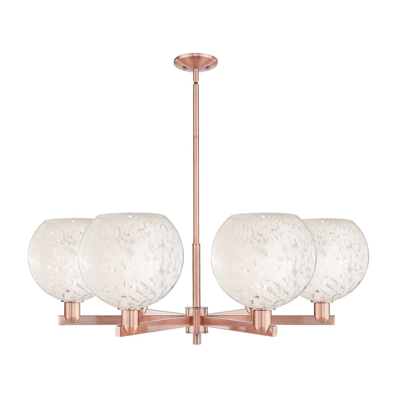 Innovations Lighting White Mouchette 40in 6-Light Chandelier | Industrial Antique Copper Steel and White Glass | Dining Room | Model 716-6CR-AC-G1216-10WM