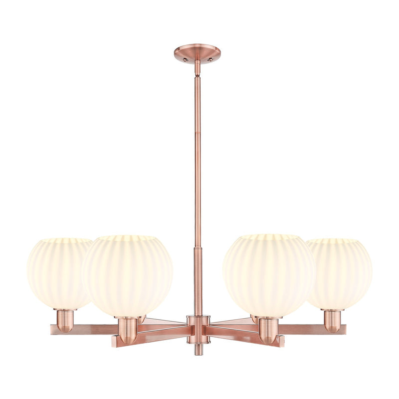 Innovations Lighting Arcadia 38in 6-Light Chandelier | Industrial Antique Copper and White Venetian Glass | Dining Room & | Model 716-6CR-AC-G1217-8WV