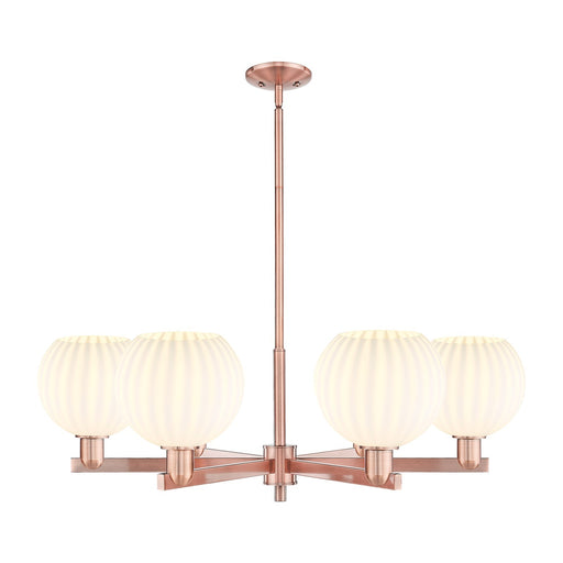 Innovations Lighting Arcadia 38in 6-Light Chandelier | Industrial Antique Copper and White Venetian Glass | Dining Room & | Model 716-6CR-AC-G1217-8WV