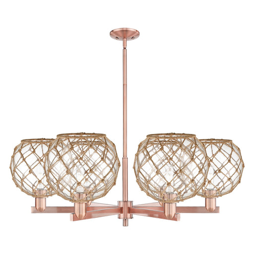 Innovations Farmhouse Rope 40in 6-Light Chandelier | Industrial Antique Copper and Clear Glass with Brown Rope Shade | Dining | Model 716-6CR-AC-G122-10RB
