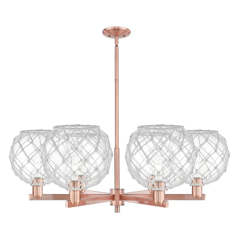 Innovations Farmhouse Rope 40in 6-Light Chandelier | Industrial Antique Copper Steel and Clear Glass with White Rope | Dining | Model 716-6CR-AC-G122-10RW