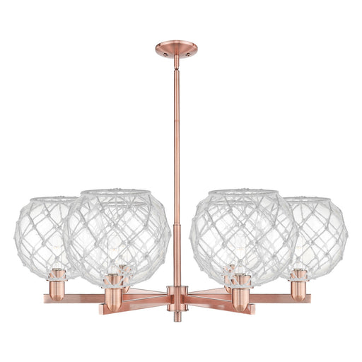 Innovations Farmhouse Rope 40in 6-Light Chandelier | Industrial Antique Copper Steel and Clear Glass with White Rope | Dining | Model 716-6CR-AC-G122-10RW