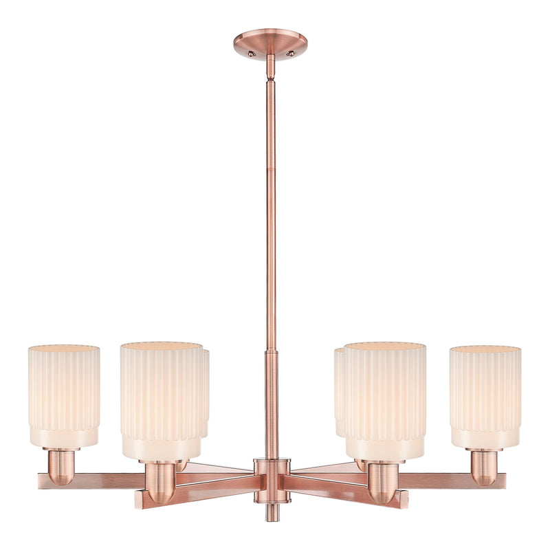 Innovations Hadley 34in 6-Light Chandelier | Industrial Antique Copper and Matte White Glass | Dining Room & Living Room | Model 716-6CR-AC-G341