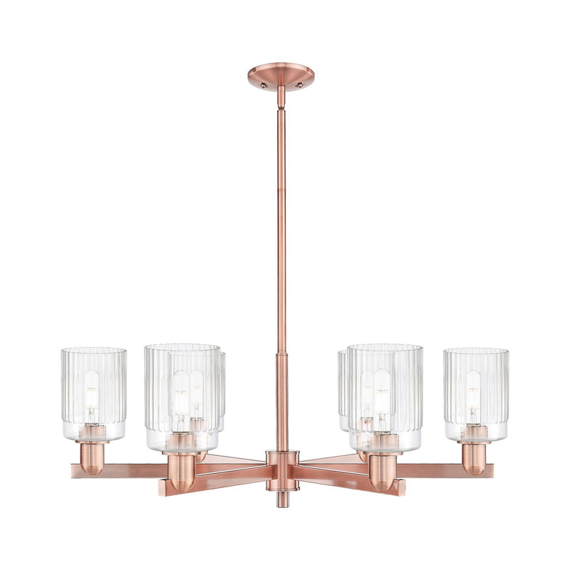 Innovations Hadley 34in 6-Light Chandelier | Industrial Antique Copper Steel and Clear Ribbed Glass | Dining Room & Living Room | Model 716-6CR-AC-G342