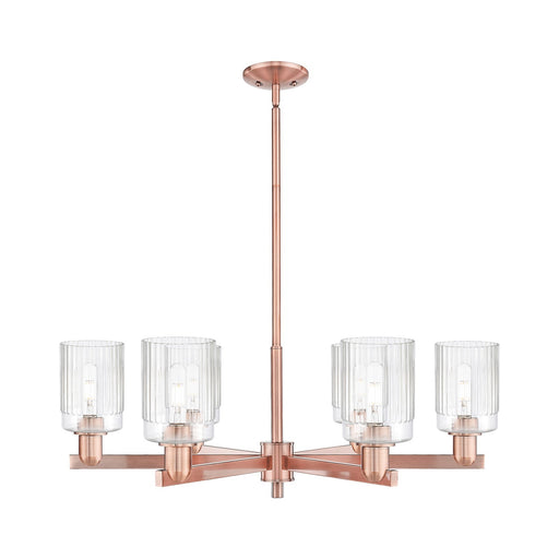 Innovations Hadley 34in 6-Light Chandelier | Industrial Antique Copper Steel and Clear Ribbed Glass | Dining Room & Living Room | Model 716-6CR-AC-G342