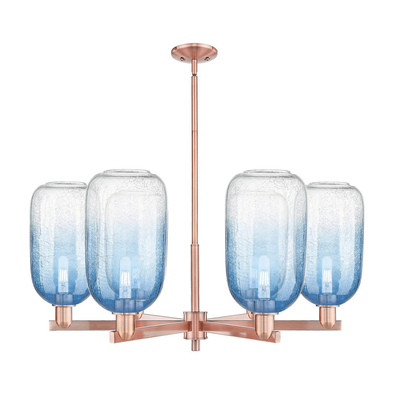 Innovations Brookhaven Cloche 36.75in 6-Light Chandelier | Industrial Antique Copper Steel and Sapphire Blue Glass | Dining | Model 716-6CR-AC-G482-7SB
