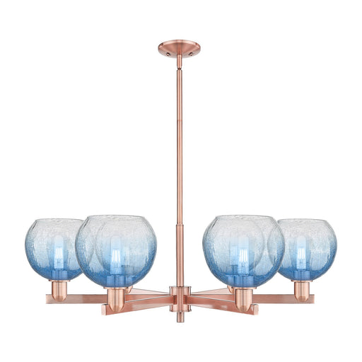 Innovations Brookhaven Globe 37.75in 6-Light Chandelier | Industrial Antique Copper Steel and Sapphire Blue Glass | Dining | Model 716-6CR-AC-G483-8SB