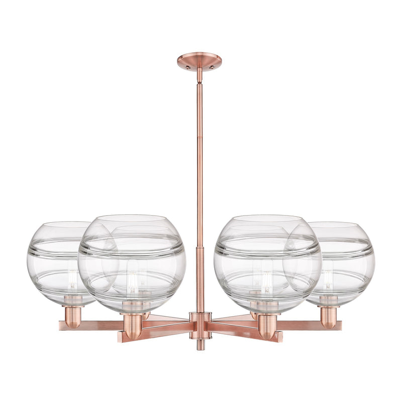 Innovations Rochester 40in 6-Light Chandelier | Industrial Antique Copper Steel and Clear Glass | Dining Room & Living Room | Model 716-6CR-AC-G556-10CL