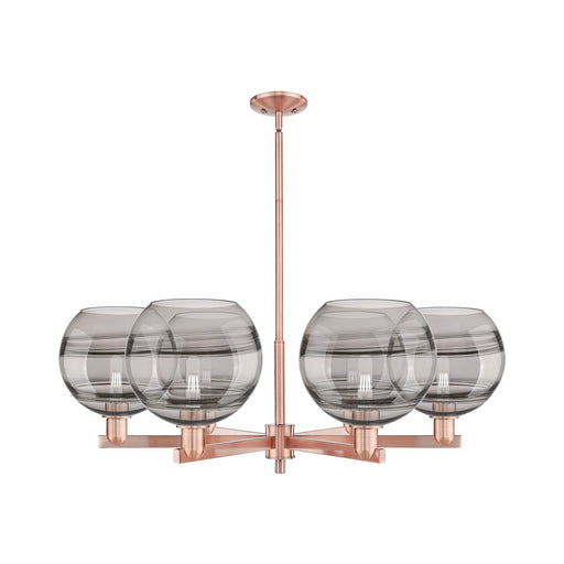 Innovations Rochester 40in 6-Light Chandelier | Industrial Antique Copper Steel and Light Smoke Glass | Dining Room & Living | Model 716-6CR-AC-G556-10SM