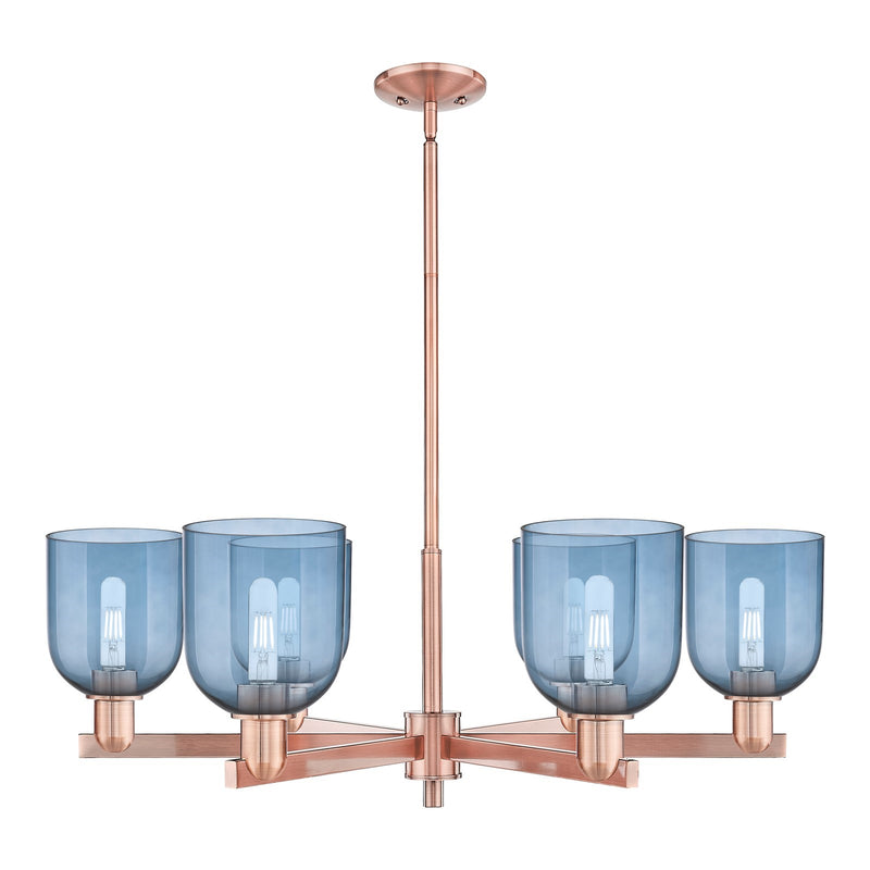 Innovations Bella 35in 6-Light Chandelier | Industrial Antique Copper and Blue Glass | Dining Room & Living Room | Model 716-6CR-AC-G558-6BL