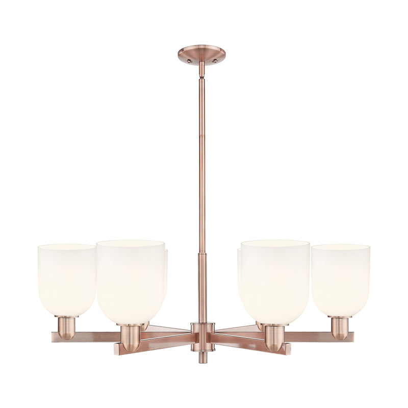 Innovations Bella 35in 6-Light Chandelier | Industrial Antique Copper and White Glass | Dining Room & Living Room | Model 716-6CR-AC-G558-6GWH
