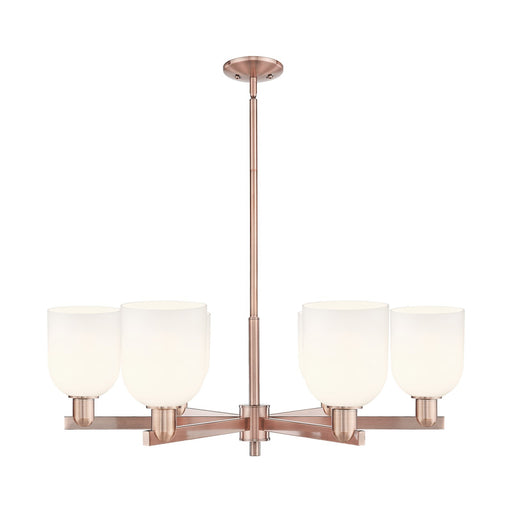Innovations Bella 35in 6-Light Chandelier | Industrial Antique Copper and White Glass | Dining Room & Living Room | Model 716-6CR-AC-G558-6GWH