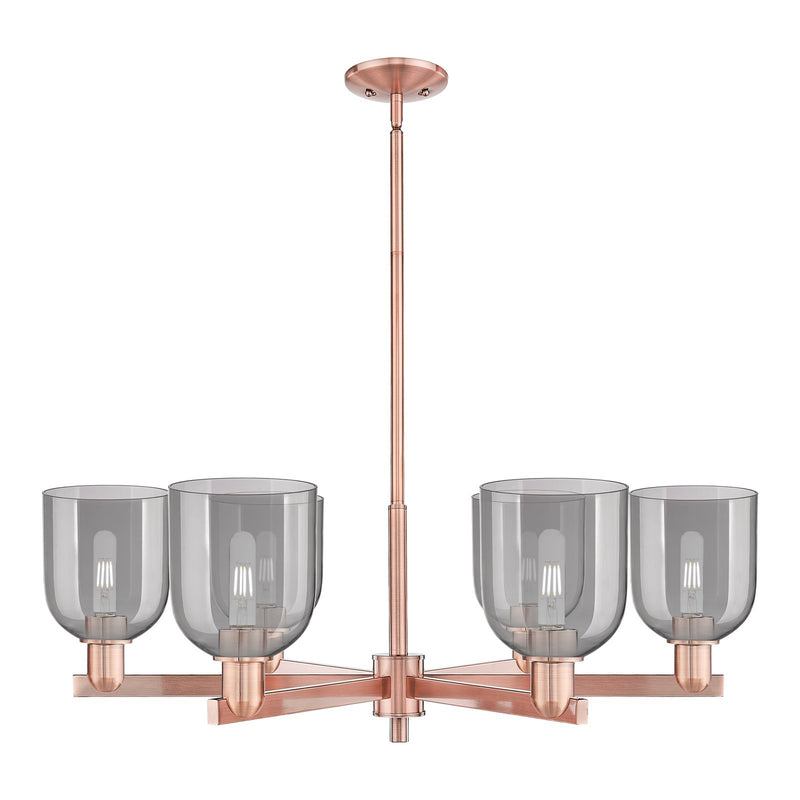 Innovations Bella 35in 6-Light Chandelier | Industrial Antique Copper and Light Smoke Glass | Kitchen Island & Dining Room | Model 716-6CR-AC-G558-6SM