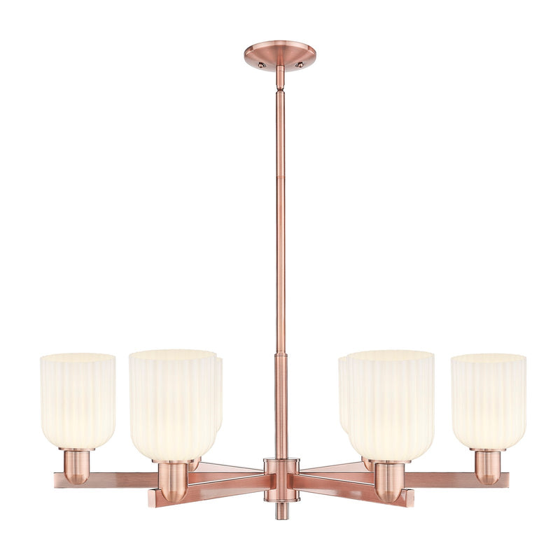 Innovations Bridal Veil 35in 6-Light Chandelier | Industrial Antique Copper Steel and Gloss White Ribbed Glass Shade | Dining | Model 716-6CR-AC-G559-5GWH