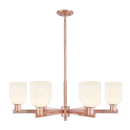 Innovations Bridal Veil 35in 6-Light Chandelier | Industrial Antique Copper Steel and Gloss White Ribbed Glass Shade | Dining | Model 716-6CR-AC-G559-5GWH