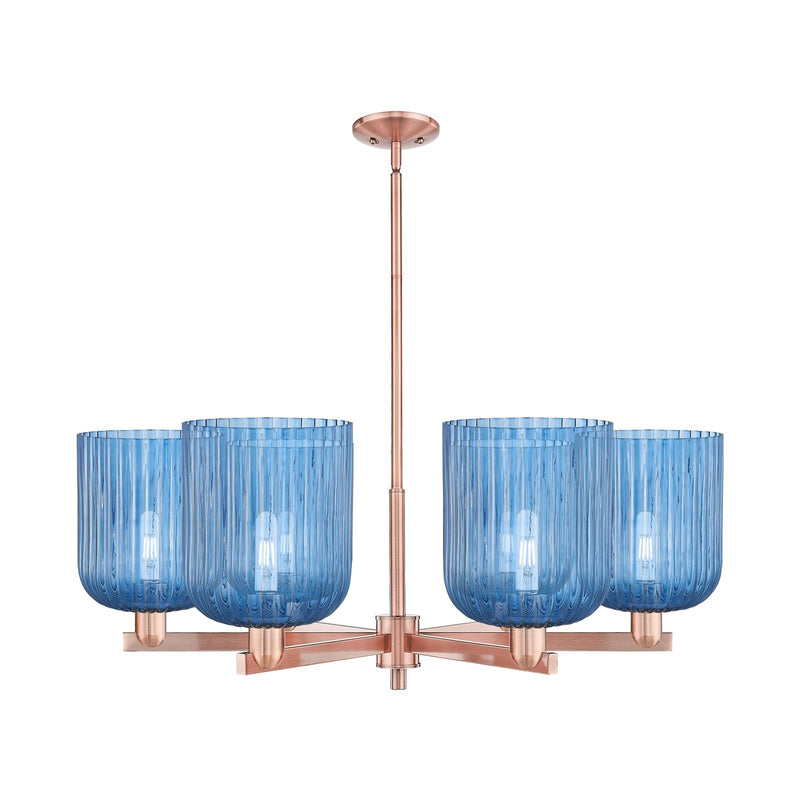 Innovations Bridal Veil 38in 6-Light Chandelier | Industrial Antique Copper and Princess Blue Ribbed Glass | Dining Room & | Model 716-6CR-AC-G559-8BL