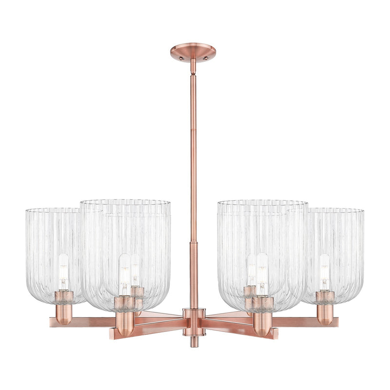 Innovations Bridal Veil 38in 6-Light Chandelier | Industrial Antique Copper and Clear Ribbed Glass | Damp-Rated Dining Room & | Model 716-6CR-AC-G559-8CL