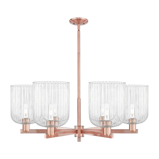 Innovations Bridal Veil 38in 6-Light Chandelier | Industrial Antique Copper and Clear Ribbed Glass | Damp-Rated Dining Room & | Model 716-6CR-AC-G559-8CL