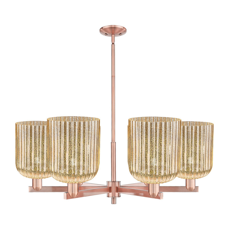 Innovations Bridal Veil 38in 6-Light Chandelier | Industrial Antique Copper and Mercury Ribbed Glass | Dining Room & Living | Model 716-6CR-AC-G559-8ME