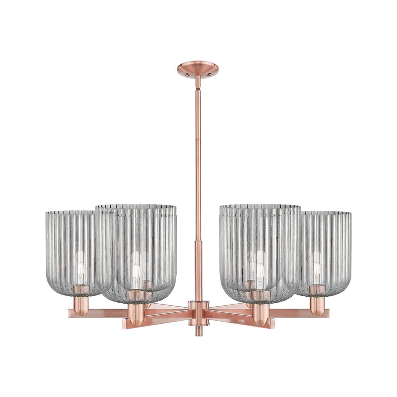 Innovations Bridal Veil 38in 6-Light Chandelier | Industrial Antique Copper and Seedy Ribbed Glass | Dining Room & Living | Model 716-6CR-AC-G559-8SDY