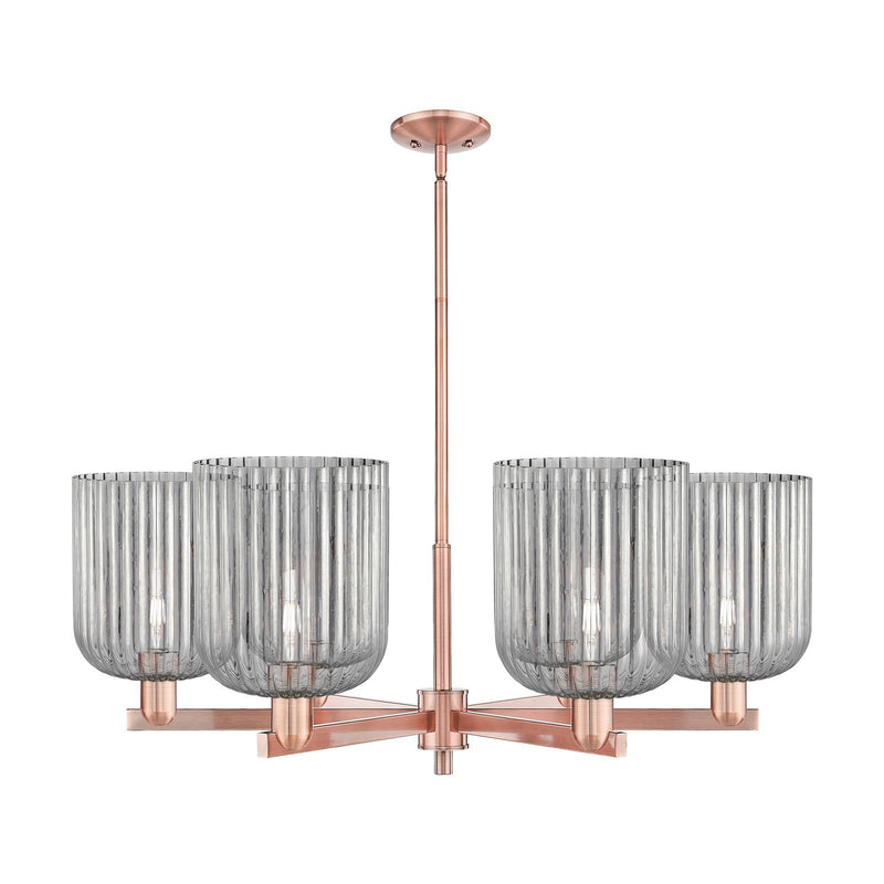 Innovations Bridal Veil 38in 6-Light Chandelier | Industrial Antique Copper and Light Smoke Ribbed Glass | Dining Room & | Model 716-6CR-AC-G559-8SM