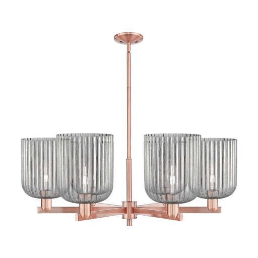 Innovations Bridal Veil 38in 6-Light Chandelier | Industrial Antique Copper and Light Smoke Ribbed Glass | Dining Room & | Model 716-6CR-AC-G559-8SM