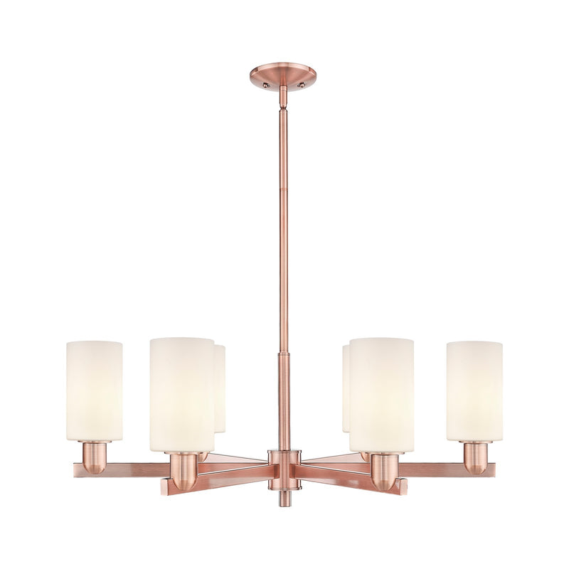 Innovations Clymer 34in 6-Light Chandelier | Industrial Antique Copper and Matte White Glass | Dining Room & Living Room | Model 716-6CR-AC-G801