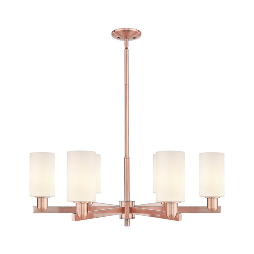 Innovations Clymer 34in 6-Light Chandelier | Industrial Antique Copper and Matte White Glass | Dining Room & Living Room | Model 716-6CR-AC-G801