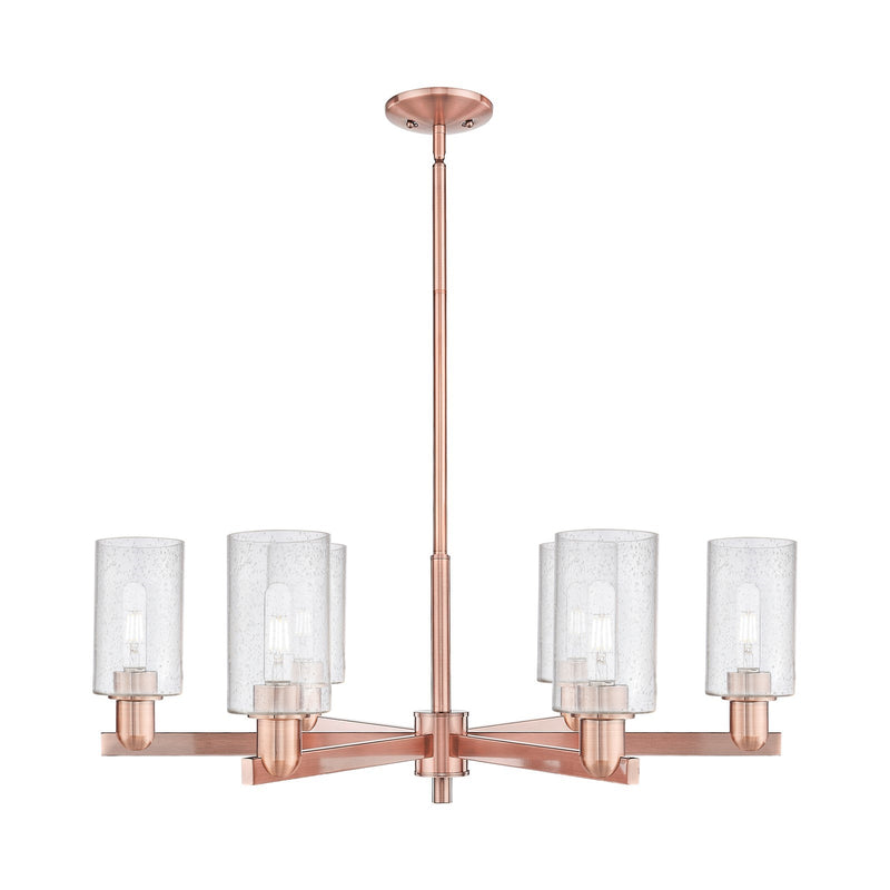 Innovations Clymer 34in 6-Light Chandelier | Industrial Antique Copper Steel and Seedy Glass | Dining Room & Living Room | Model 716-6CR-AC-G804
