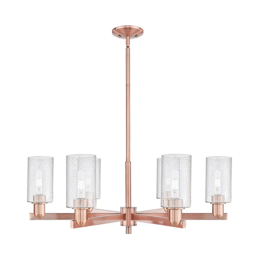 Innovations Clymer 34in 6-Light Chandelier | Industrial Antique Copper Steel and Seedy Glass | Dining Room & Living Room | Model 716-6CR-AC-G804