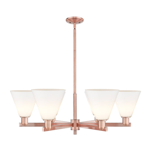 Innovations Berkshire Glass 38in 6-Light Chandelier | Industrial Antique Copper Steel and Matte White Glass | Dining Room & | Model 716-6CR-AC-GBC-81