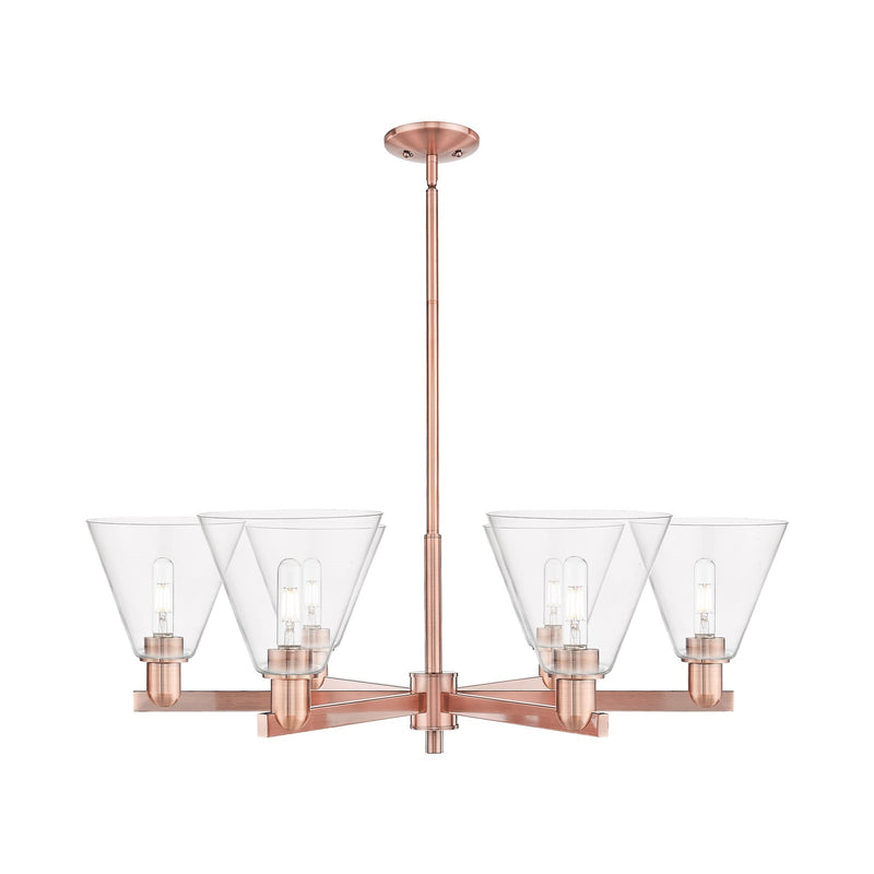 Innovations Berkshire Glass 38in 6-Light Chandelier | Industrial Antique Copper Steel and Clear Glass | Dining Room & Living | Model 716-6CR-AC-GBC-82