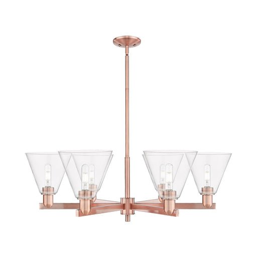 Innovations Berkshire Glass 38in 6-Light Chandelier | Industrial Antique Copper Steel and Clear Glass | Dining Room & Living | Model 716-6CR-AC-GBC-82