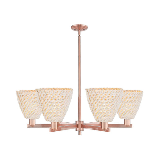Innovations Bristol Natural 39in 6-Light Chandelier | Industrial Antique Copper Steel and Natural Fiber Dome Shades | Dining | Model 716-6CR-AC-NBD-9-NAT