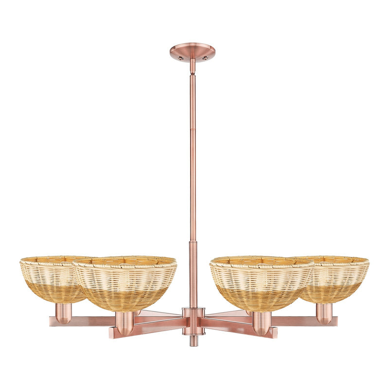 Innovations Bristol Natural II 39in 6-Light Chandelier | Industrial Antique Copper Steel and Natural Fiber Dome Shade | Damp | Model 716-6CR-AC-NBD2-9-NAT