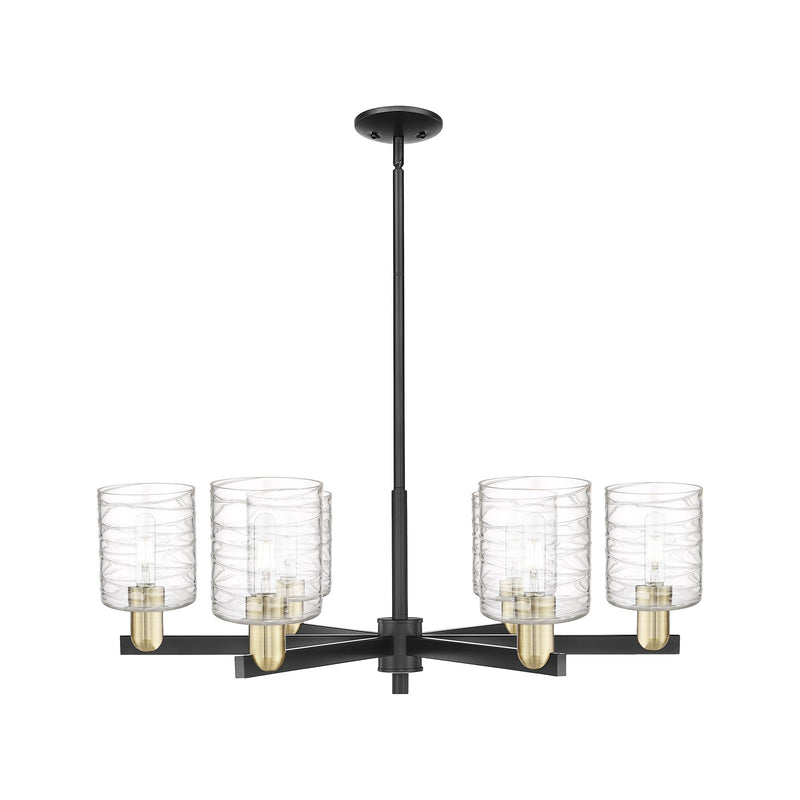 Innovations Cobbleskill 35in 6-Light Chandelier | Industrial Black Antique Brass and Deco Swirl Glass | Damp-Rated Dining Room & | Model 716-6CR-BAB-G1113