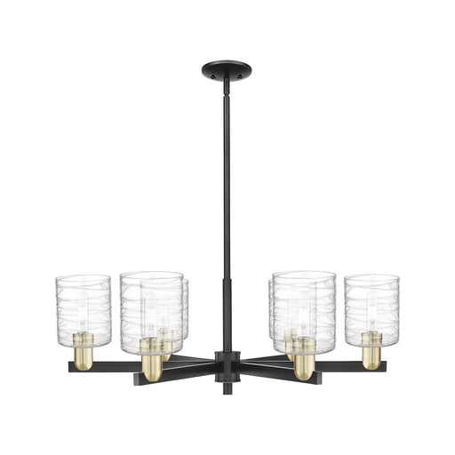 Innovations Cobbleskill 35in 6-Light Chandelier | Industrial Black Antique Brass and Deco Swirl Glass | Damp-Rated Dining Room & | Model 716-6CR-BAB-G1113
