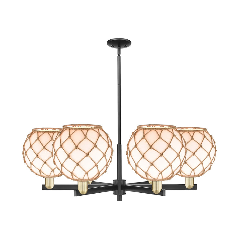 Innovations Farmhouse Rope 40in 6-Light Chandelier | Industrial Black Antique Brass and Matte White Glass with Rope | Dining | Model 716-6CR-BAB-G121-10RB