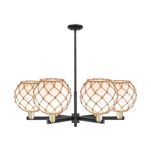Innovations Farmhouse Rope 40in 6-Light Chandelier | Industrial Black Antique Brass and Matte White Glass with Rope | Dining | Model 716-6CR-BAB-G121-10RB