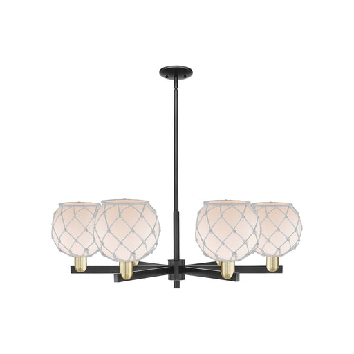Innovations Farmhouse Rope 38in 6-Light Chandelier | Industrial Black Antique Brass and White Glass with White Rope | Kitchen | Model 716-6CR-BAB-G121-8RW